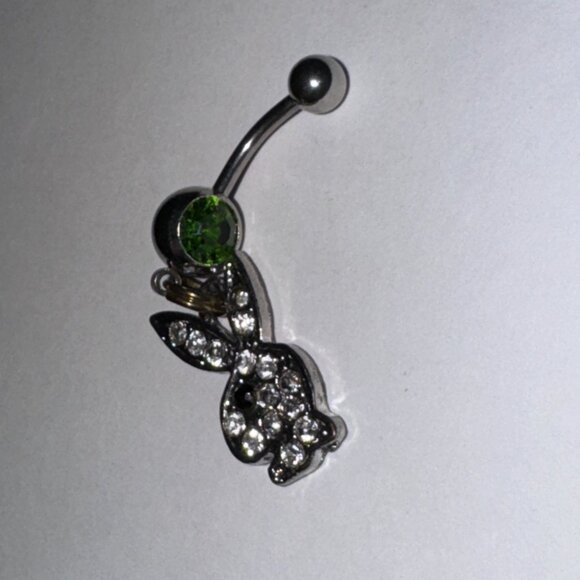 Clear Rhinestone Play boy-looking Bunny Dangle Belly Ring - Picture 9 of 9